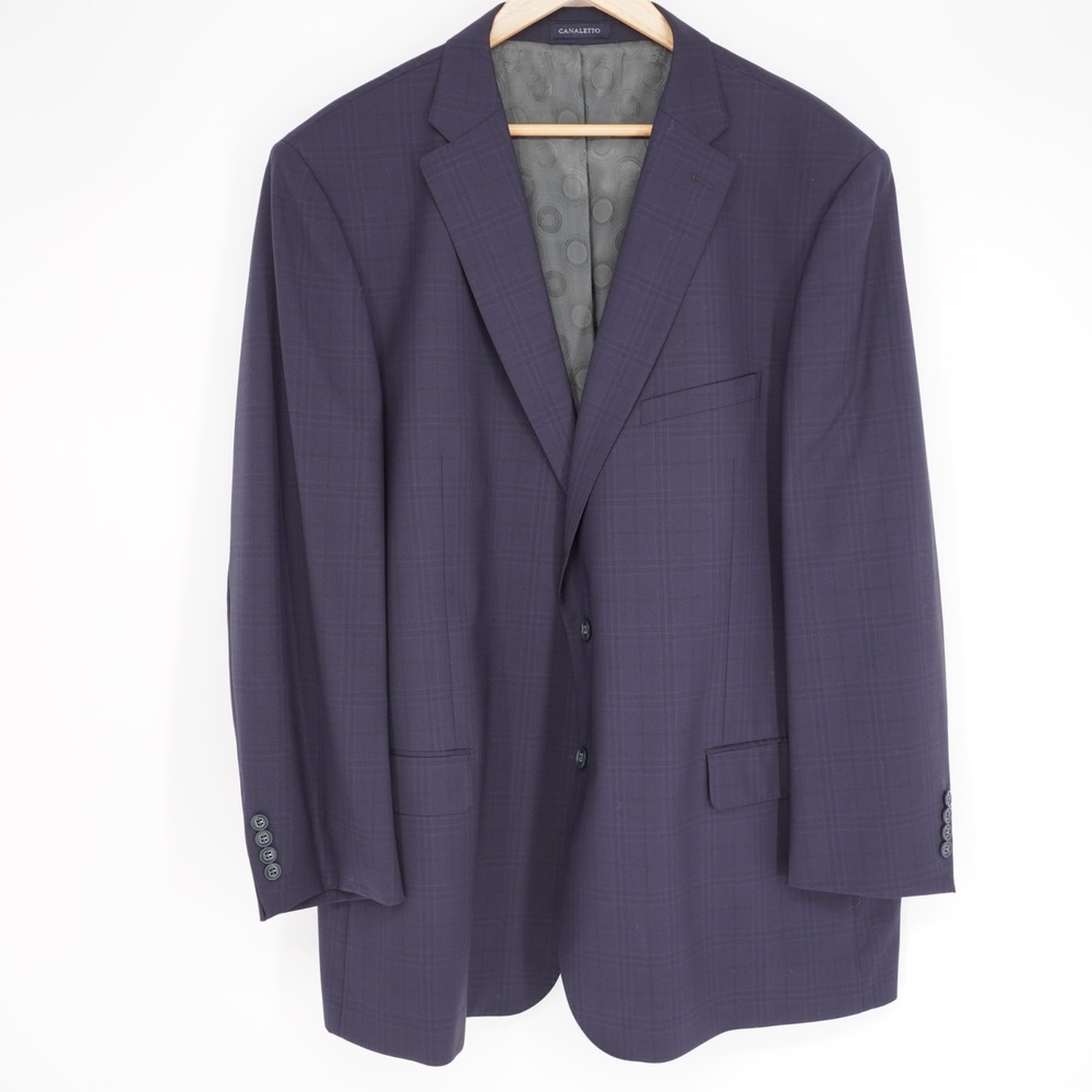 Canaletto 100% Virgin Wool Suit Jacket Blazer Mens US 42L EU 52L Navy Windowpane